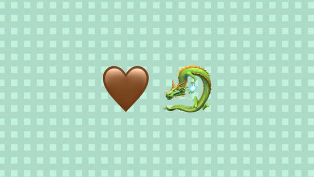 Emojis of a brown heart and a dragon are shown.