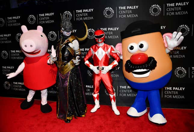 File - Hasbro, Inc. toy characters pose together at The Paley Honors: A Gala Tribute to Hasbro&#39;s Centennial, hosted by The Paley Center for Media, on Monday, Oct. 23, 2023, in New York. Hasbro&#39;s third-quarter revenue performance missed Wall Street&#39;s expectations and the company cut its full-year revenue outlook again as signs of a possible industry slowdown in toy sales heading into the holiday season weighs on jittery investors.(Photo by Evan Agostini/Invision/AP, File)