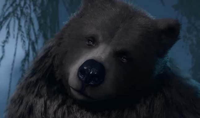 A Baldur's Gate 3 bear stands in a forest giving sexy eyes.
