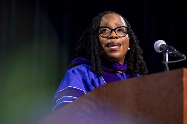 WASHINGTON, D.C. - MAY 20: Supreme Court Justice Ketanji Brown Jackson speaks during the graduation ceremony for American University’s law school at American University in Washington, D.C. on May 20, 2023. 