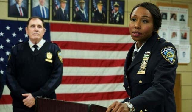 (L to R): Richard Kind as Captain Stan Yenko and Amanda Warren as Deputy Inspector Regina Haywood in East New York.