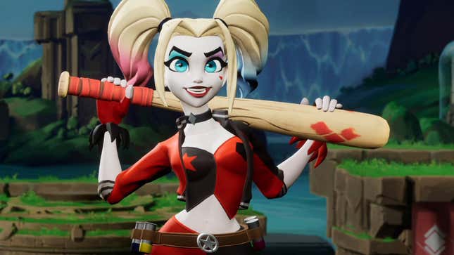 Harley Quinn holding a bat.