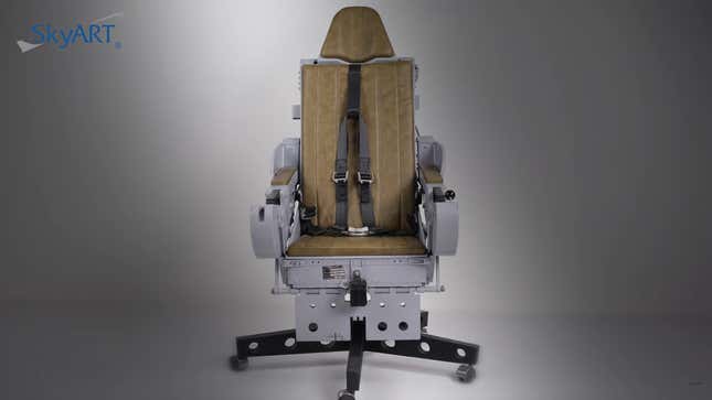 A screenshot showing a desk chair made from a fighter jet seat. 