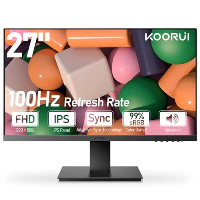 Image for article titled KOORUI 27-inch Computer Monitors IPS Monitor with Thin Full HD(1080p) 100Hz 99% sRGB HDMI&amp;VGA Port, Now 10% Off