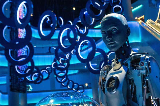 A robot is seen on display inside of the Sphere, Thursday, Sept. 28, 2023, in Las Vegas. (AP Photo/Ty O&#39;Neil)