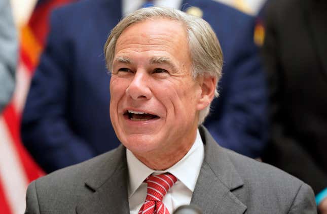 Texas Gov Greg Abbott speaks before signing Senate Bill 1, also known as the election integrity bill, into law in Tyler, Texas, Tuesday, Sept. 7, 2021.
