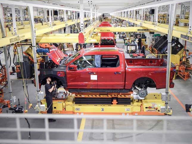 A photo of the Ford F-150 production line.