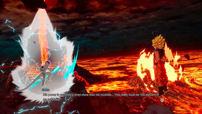 Goku and Frieza face off in an Episode Battle cutscene.