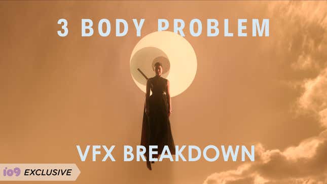 A woman floats in mid-air in a VFX scene from 3 Body Problem