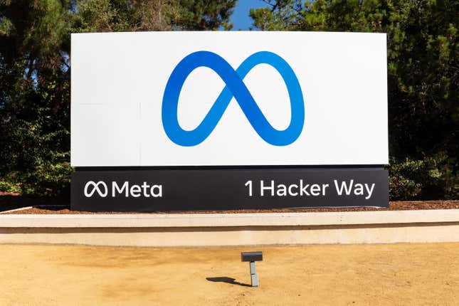 Meta logo displayed on a sign outside the headquarters