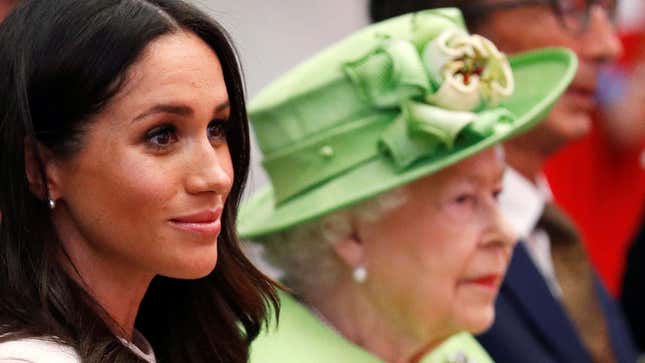 Queen Elizabeth II and Meghan, Duchess of Sussex visit the Storyhouse on June 14, 2018, in Chester, England. 