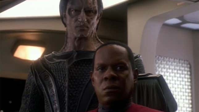 Sisko and Dukat make for wary allies when a homegrown threat emerges.