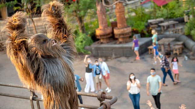 Chewbacca, the filthy ape creature of the so-called Warring Stars film franchise, seen at Disneyland in Anaheim, California.