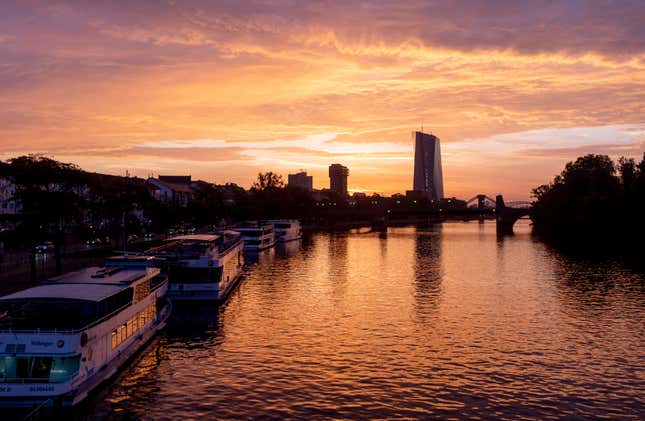 The European Central Bank is pictured in Frankfurt, Germany, Tuesday, Sept. 12, 2023. The ECB&#39;s governing council will meet on Thursday in Frankfurt. (AP Photo/Michael Probst)