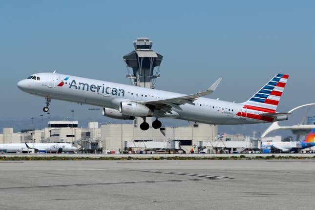 An American Airlines Airbus A321-200 plane takes off from Los Angeles International airport (LAX) in Los Angeles, California, U.S. March 28, 2018.