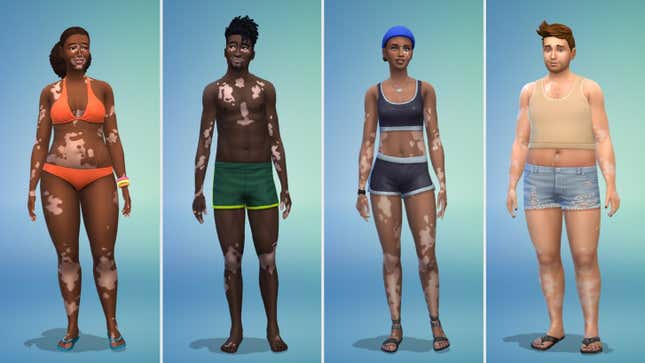 An image shows the different new skin options in Sims 4. 