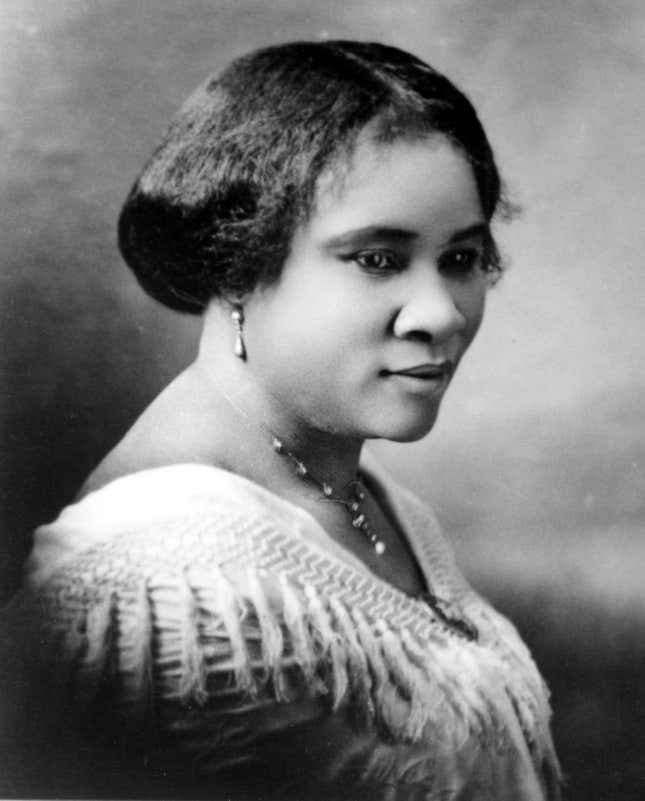 Portrait of American businesswoman, philanthropist, and activist Madam CJ Walker (born Sarah Breedlove, 1867 - 1919), 1913. She is widely considered the first female, self-made millionaire in the United States. 