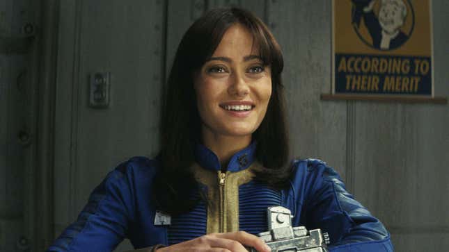 A screenshot show Lucy as she appears in the Fallout TV show. 