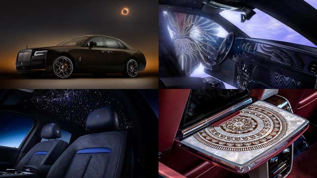 Collage of a Rolls-Royce Ghost and other Rolls-Royce interior details