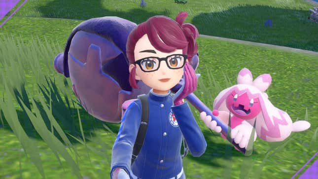 A Pokémon Violet player poses next to their Tinkaton.