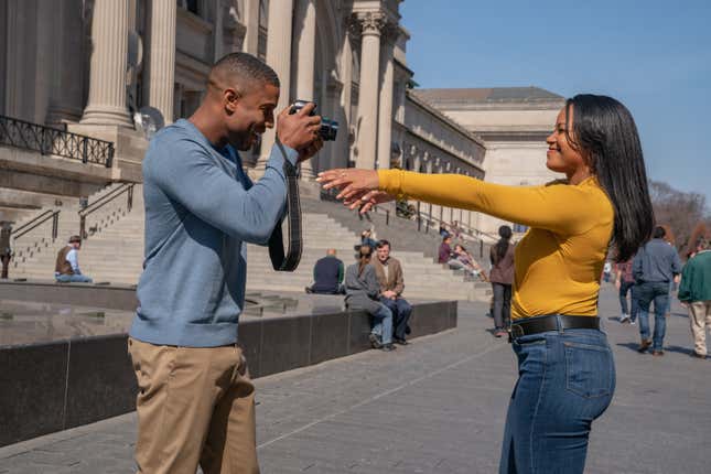 Charles Monroe King (Michael B. Jordan) and Dana Canedy (Chanté Adams) in Columbia Pictures’ JOURNAL FOR JORDAN.