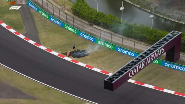 A photo of fire on the grass near the Chinese Grand Prix circuit. 