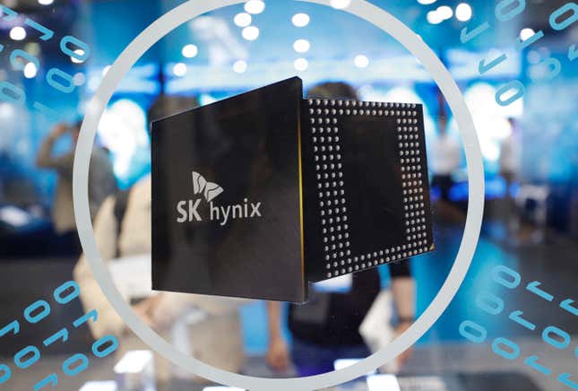 Calcomanía para ventana con el logotipo de SK Hynix en un dispositivo negro