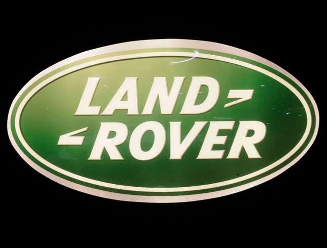 The Land Rover corporate logo is seen at the International Car Show