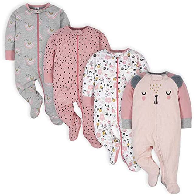 Image for article titled Gerber Baby Girls 4 Pack Sleep &#39;N Play Footie Bear Pink 0-3 Months, Now 22% Off