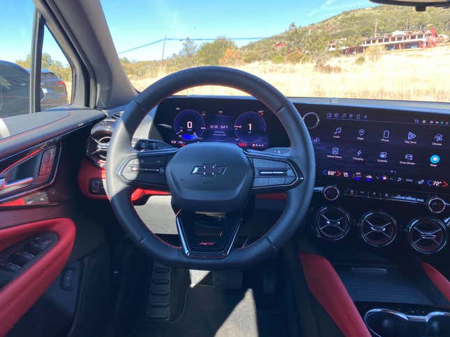 Blazer EV's cockpit view from the driver's perspective. 