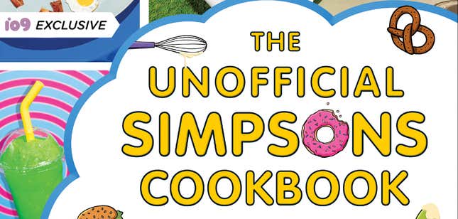 Cropped cover of The Unofficial Simpsons Cookbook, with the "o" in Simpsons being a pink donut.