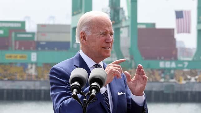 President Biden making a speech at the Port of Los Angeles