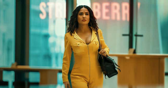 Salma Hayek walking with a purpose