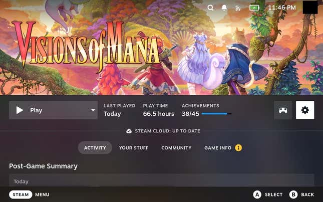 The Steam Deck menu for Visions of Mana.