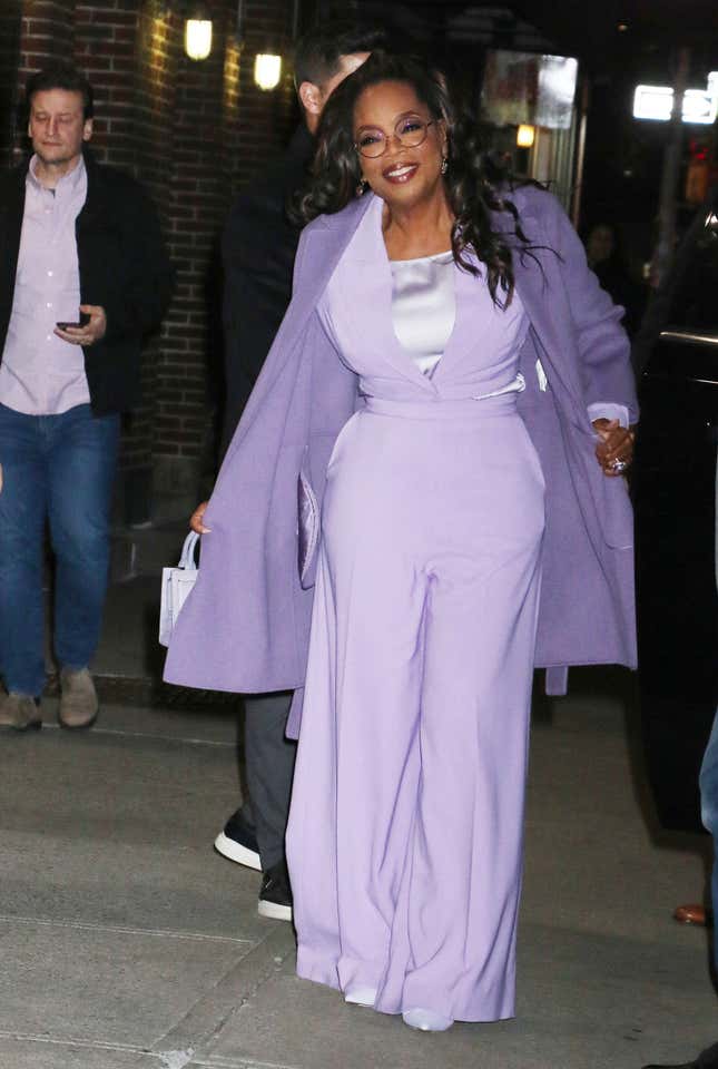 Image for article titled On &#39;The Color Purple&#39; Press Tour, Oprah Looks Like a Purple Snack