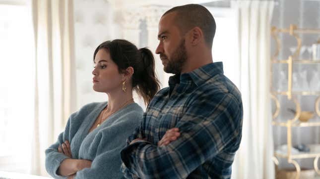 Selena Gomez and Jesse Williams look at the murder board in Only Murders In The Building