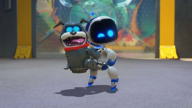 Astro Bot with a dog robot on his back.