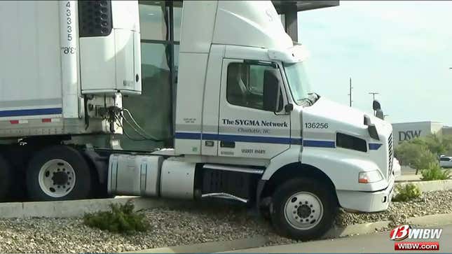 semi-truck stuck in drive-thru