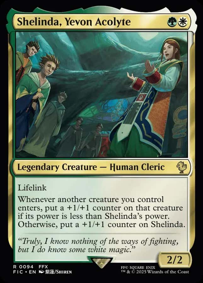 A Magic the Gathering card shows Shelinda.