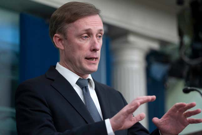 National Security Advisor Jake Sullivan speaks during a press briefing at the White House in Washington, Wednesday, Feb. 14, 2024. (AP Photo/Mark Schiefelbein)