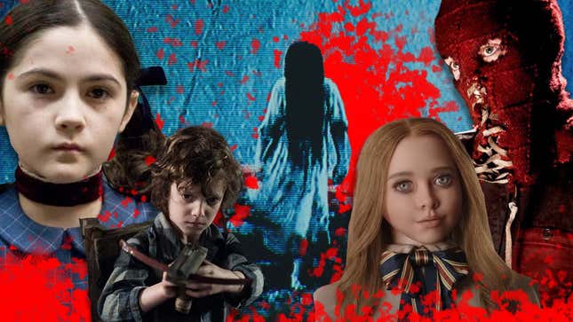 Un collage de niños de películas de terror.