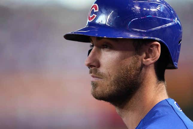 Sep 16, 2023; Phoenix, Arizona, USA; Chicago Cubs center fielder Cody Bellinger (24) looks on against the Arizona Diamondbacks at Chase Field.
