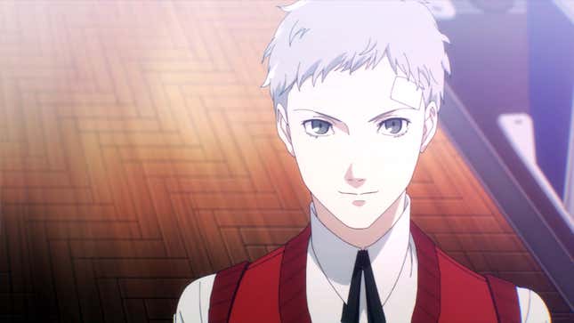 Akihiko stares at the camera.