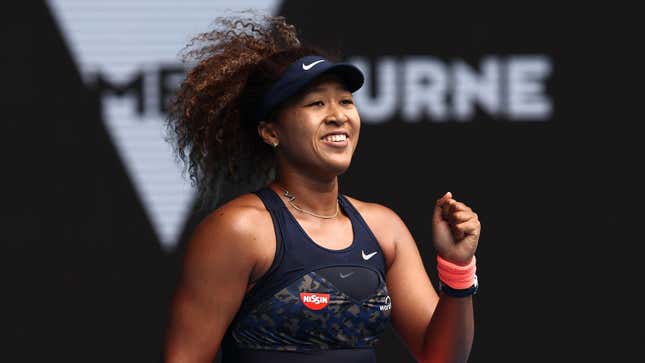  Naomi Osaka celebrates winning Women’s Singles fourth round match at the 2021 Australian Open on February 14, 2021 in Melbourne, Australia.