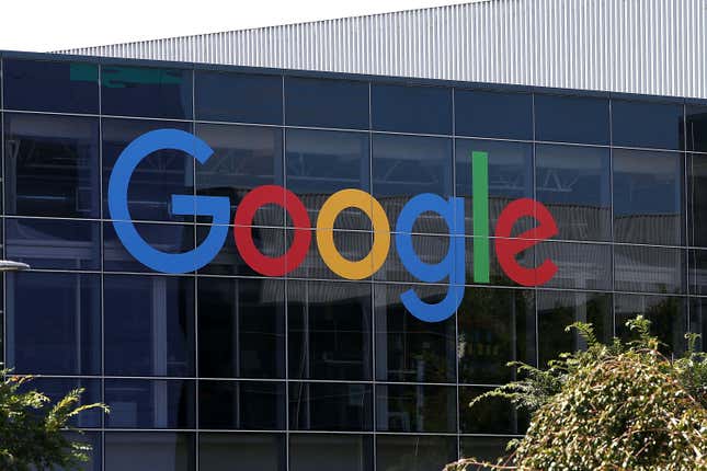 colorful Google logo is displayed at the Google headquarters