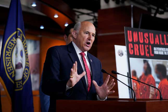 Rep. Louie Gohmert, R-Texas, speaks at a news conference on the treatment of people being held in the District of Columbia jail who are charged with crimes in the Jan. 6 insurrection, at the Capitol in Washington.