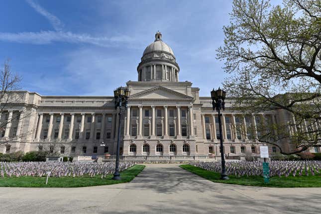 FILE - The Kentucky Capitol is seen, April 7, 2021, in Frankfort, Ky. Kentucky Senate Republicans revealed their version of the state&#39;s next two-year budget Wednesday, March 13, 2024, pumping more funding into the main K-12 school funding formula and doubling the amount of performance-based funding that goes to public universities. (AP Photo/Timothy D. Easley, File)