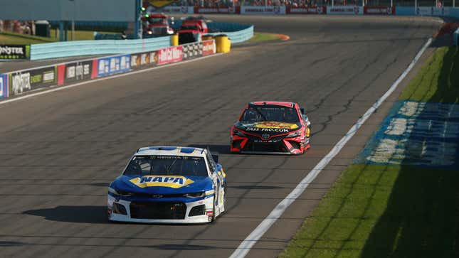 Martin Truex Jr. trying to catch Chase Elliott at Watkins Glen, only to never do so. 