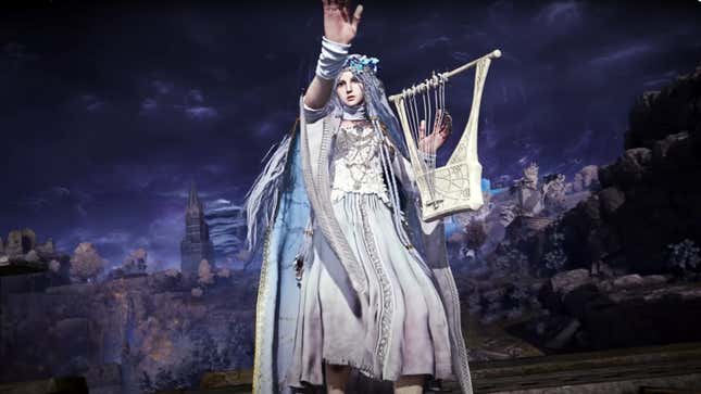 Revenant prepares for an attack while holding a lyre.