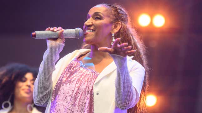 Kathy Sledge of Sister Sledge performs during Radio 2 Live in the Park at Moor Park on September 8, 2024 in Preston, England.